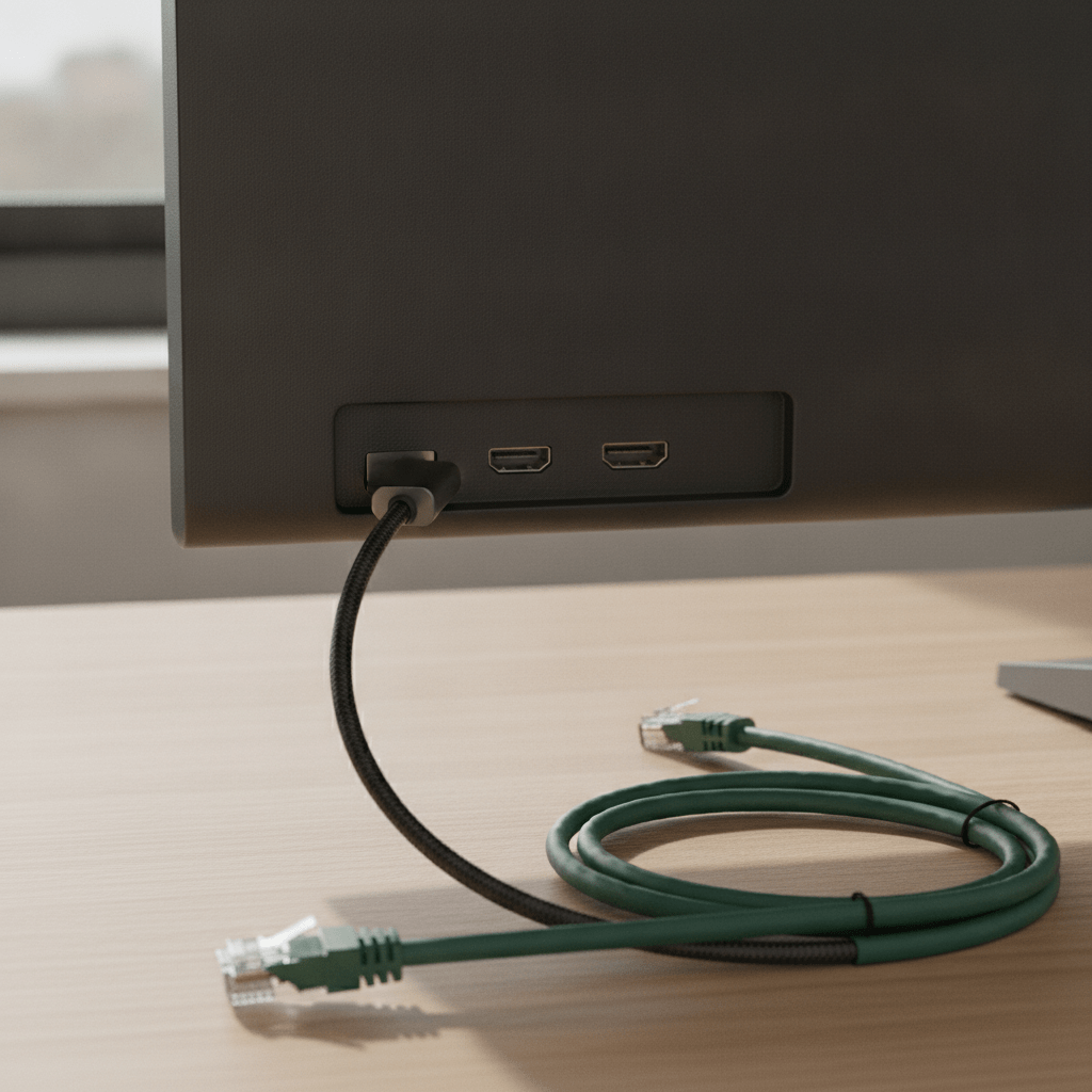 Infographic comparing home office monitor specs by price tier showing resolution, USB-C wattage, and panel type for UK buyers 2026