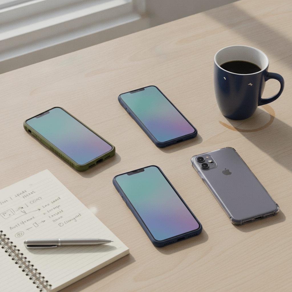 Three smartphones on a desk representing a side-by-side comparison of NordVPN, Surfshark and ExpressVPN for UK streaming device limits and unblocking results 2026
