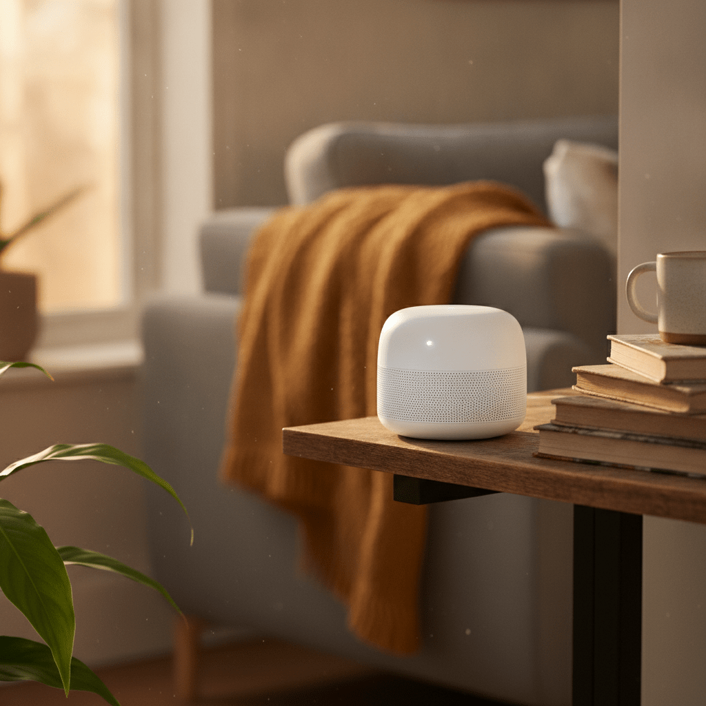 TalkTalk eero Pro 6 mesh Wi-Fi router unit on a living room shelf in a UK home