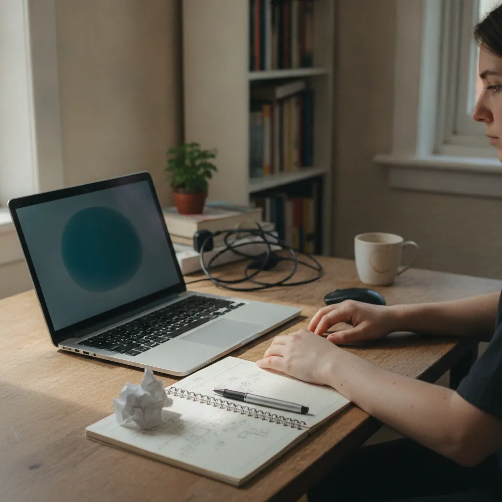 UK broadband customer comparing prices on a laptop showing a price comparison website, with a notepad of jotted savings figures on the desk